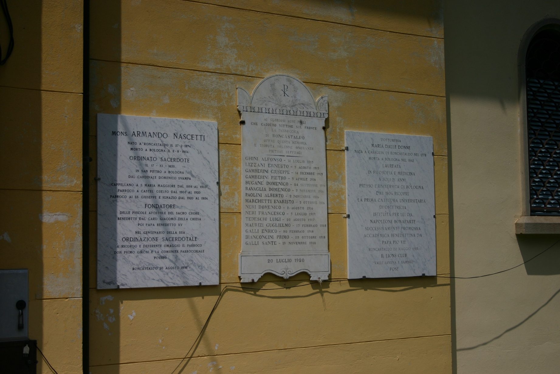Maria Dalle Donne's memorial tablet, San Lorenzo church, Roncastaldo - 02.JPG